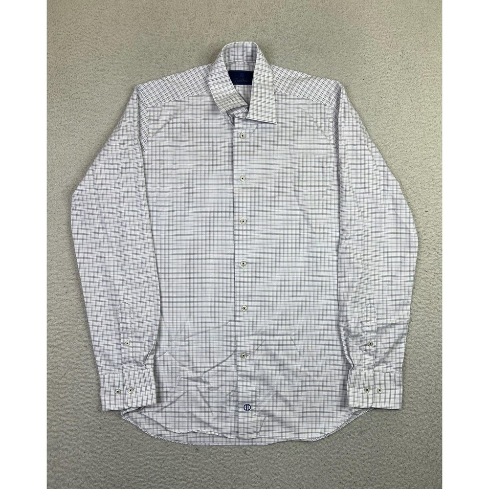 David Donahue Dress Shirt Mens 15.5 34/35 White Check Classic Fit Non Iron LS